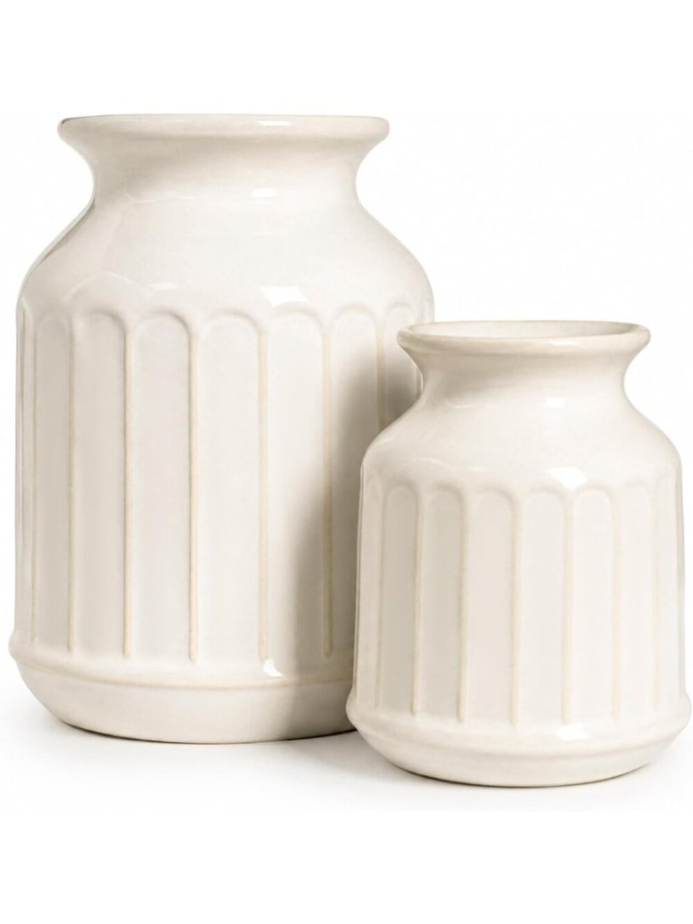 Stylish Ceramic Utensil Holder Set of 2 - Large & Small Kitchen Crocks, Warm